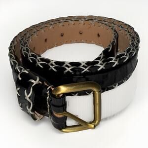 Berthille Cross Stitch Black Patent Leather Belt Luxury Hand Made In France 90